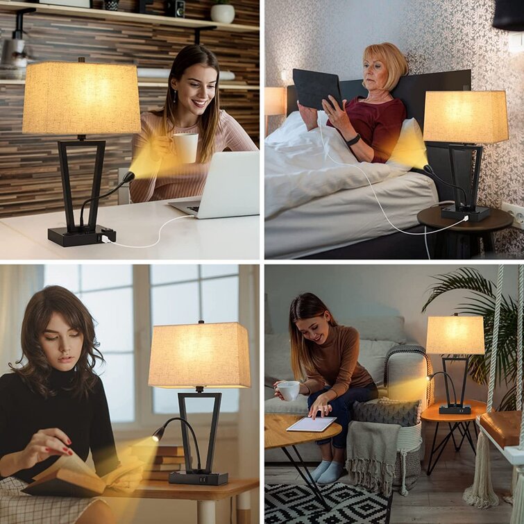 Dimmable Table Lamps For Living Room Set Of 2 Bedside Lamps With USB Port  And AC Outlet, Nightstand Lamps With LED Flexible Gooseneck Reading Lamp 